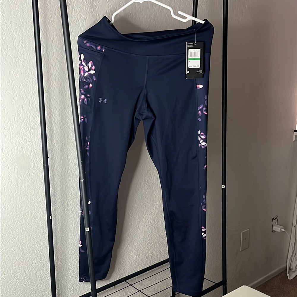 Under Armour Dark Blue Leggings with Pink Floral Design